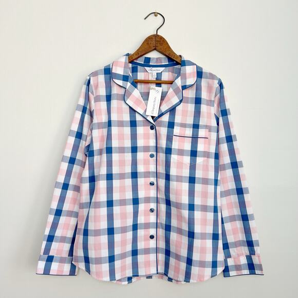 NEW The Company Store Plaid Poplin Women's Long Sleeve Button Down Pajama Top L - Picture 2 of 10